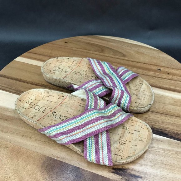 Sole Society Multicolor Faux Cork Slides Sandals Slip On Womens Size 6 B - Picture 1 of 7
